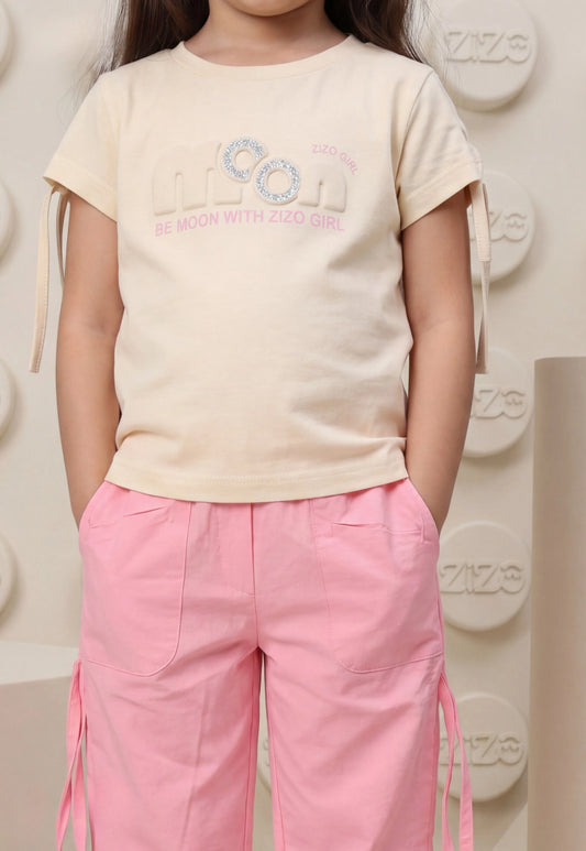 طقم بناتي صيفي قطعتين %100 (Moon Girl Set)