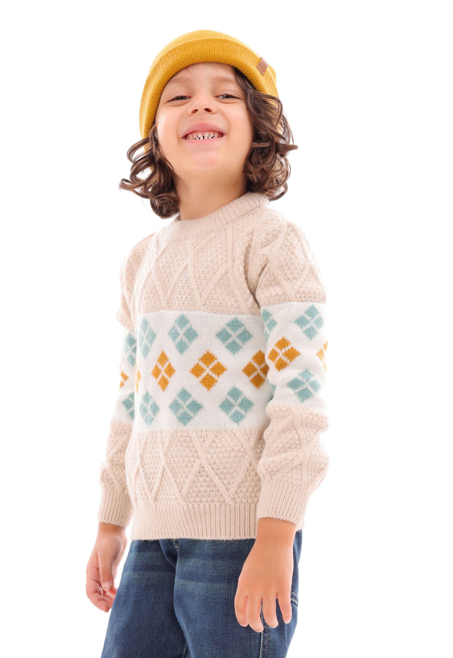 Boys' knitted pullover with a classic checkered pattern (302)