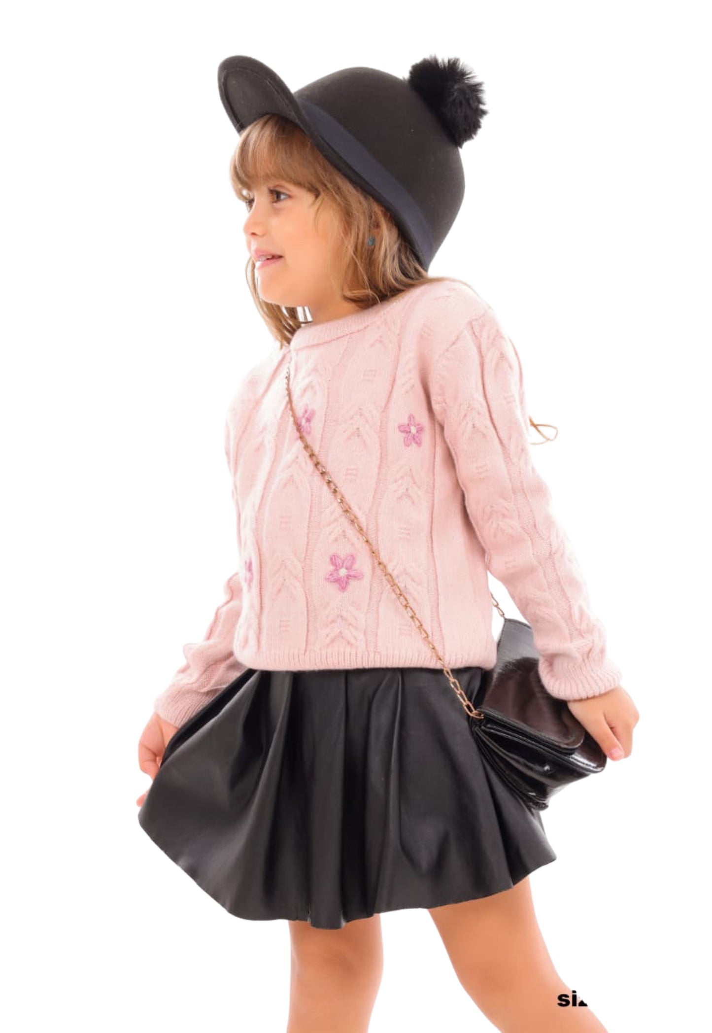 Girls' knitted sweater with a raised floral pattern (356)