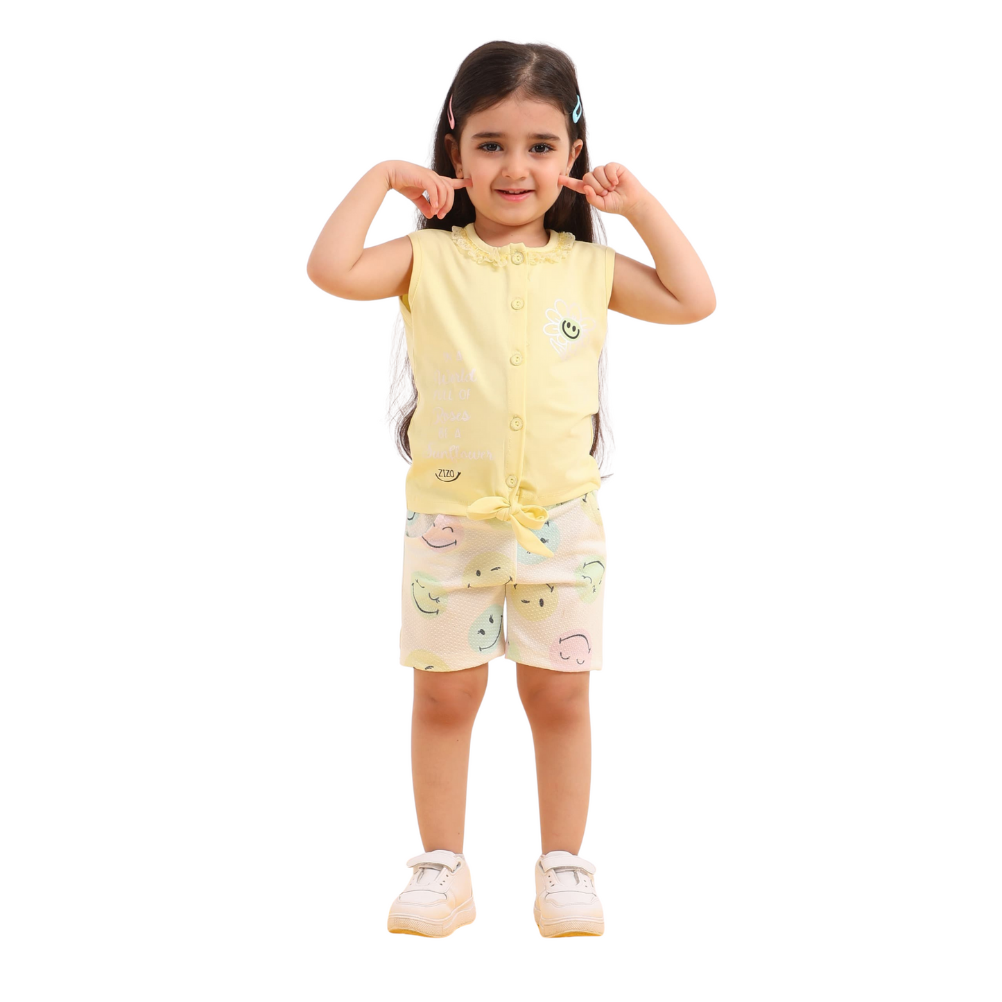 Smiley Summer Girls' Pajama Set – 100% Cotton 706