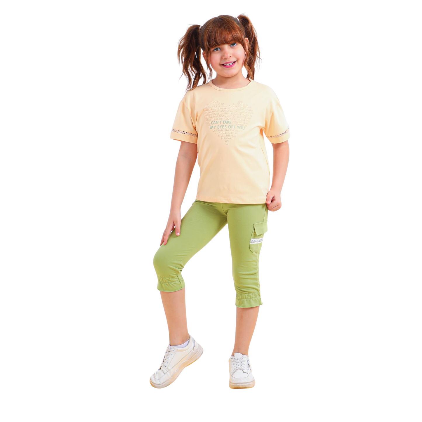 This girls' pajama set is designed for ages 6 to 12 years and features a charming combination of peach and green colors748