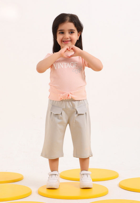 100% طقم بناتي صيفي قطعتين قطن (Vintage Charm Set)