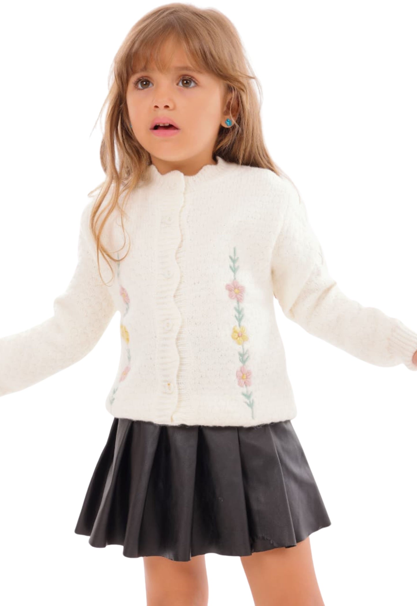 بلوفر بناتي تريكو مطرز بالورود (358)