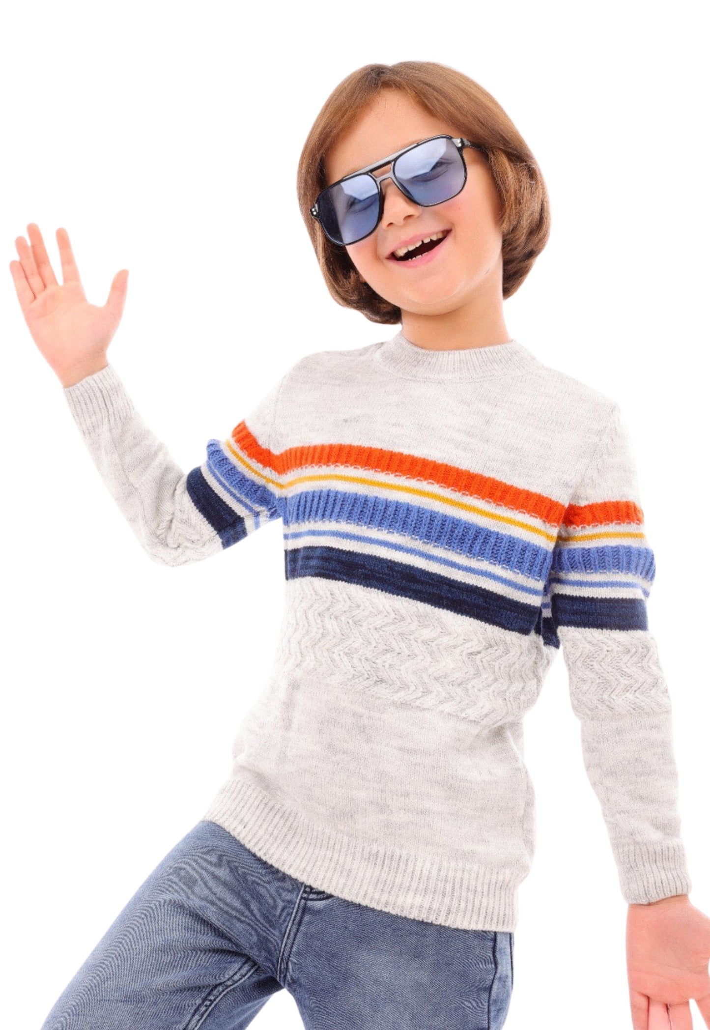 Boys' knitted sweater with colored side stripes (324)