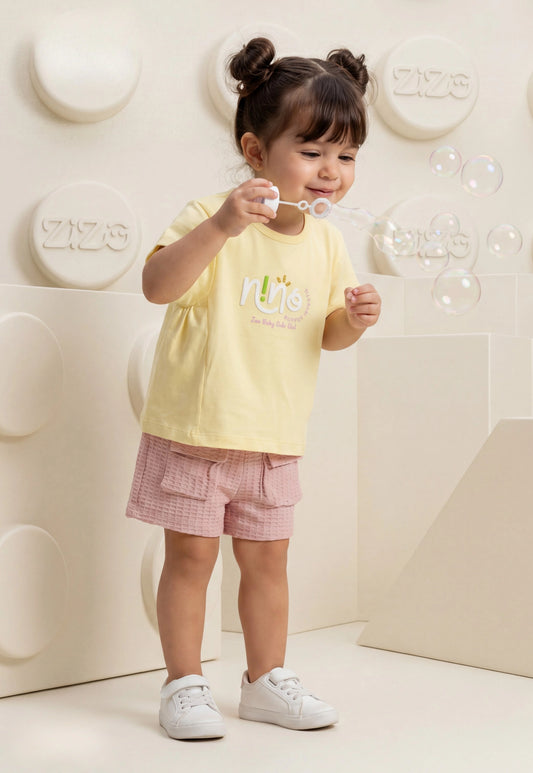 طقم بناتي صيفي قطعتين قطن %100 (Nino Baby Set)