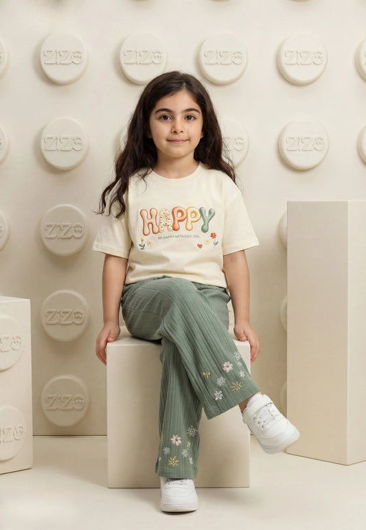 طقم بناتي صيفي قطعتين قطن %100 (Happy Bloom Set)