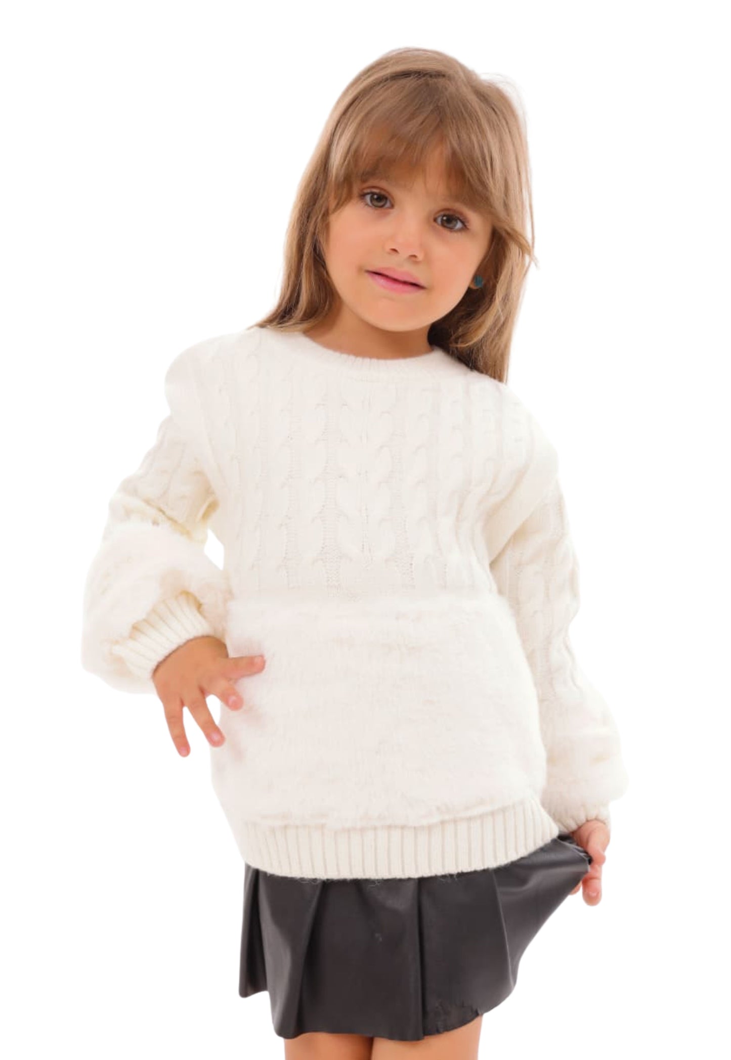 بلوفر بناتي تريكو أوفر سايز بأكمام منفوخة (352)