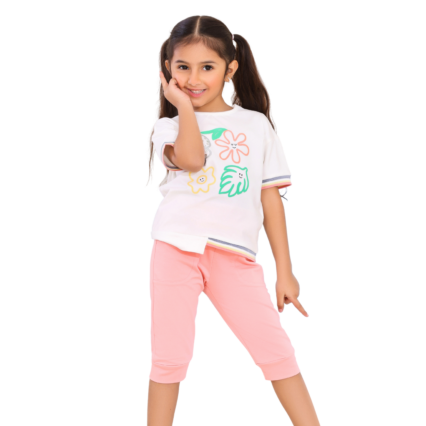 Girls' Cotton Pajama Set - Printed Top & Capri Pants (2–5 Years) 511