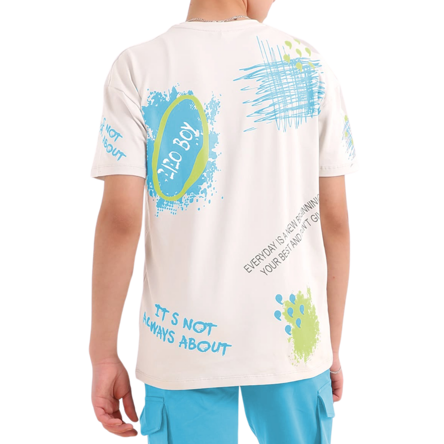 Boys' Cotton Lounge Set – Green & Beige (14-18 Years)