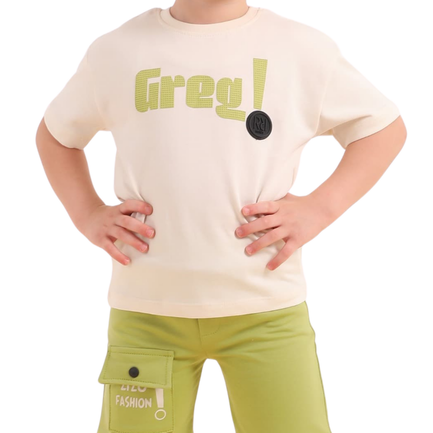 Greg! Boys’ Summer Pajama Set – Grey & Yellow (Ages 2–5) 721