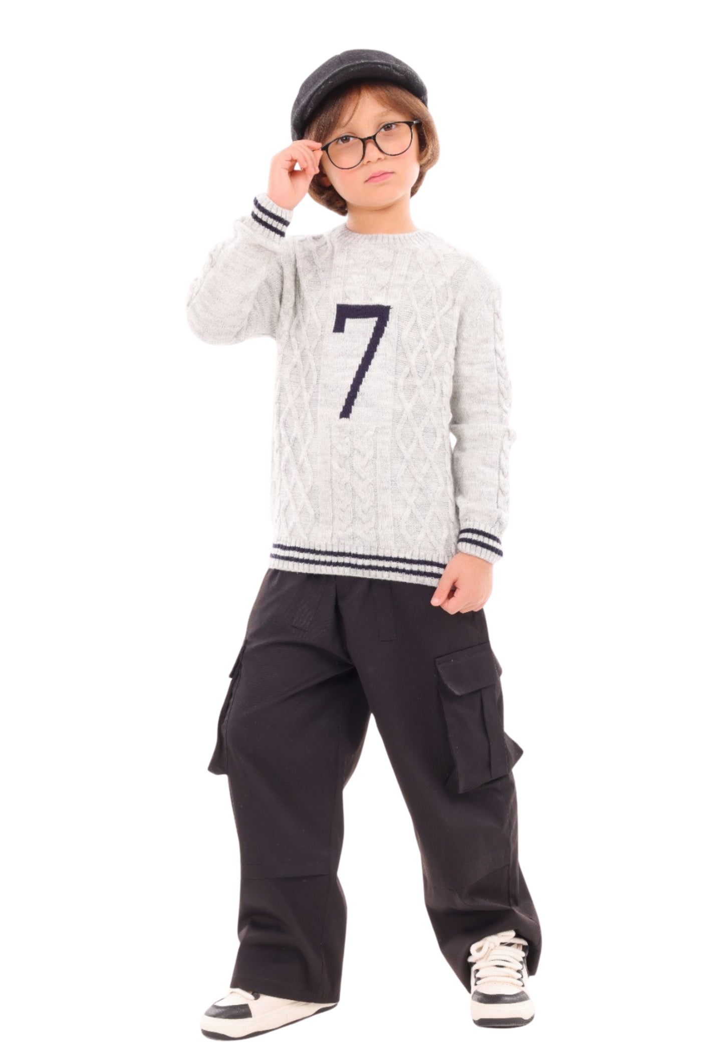 بلوفر أولادي تريكو بنقشة كابليه (323)