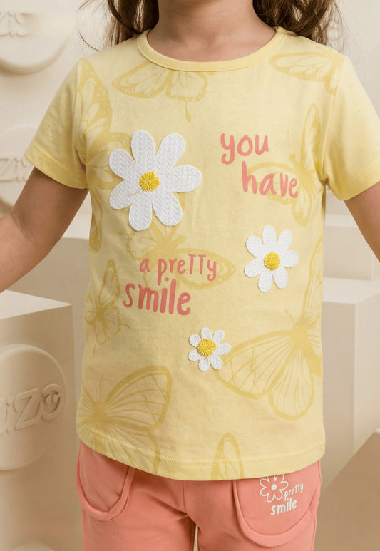 طقم بناتي صيفي قطعتين قطن %100 (Pretty Smile Set)
