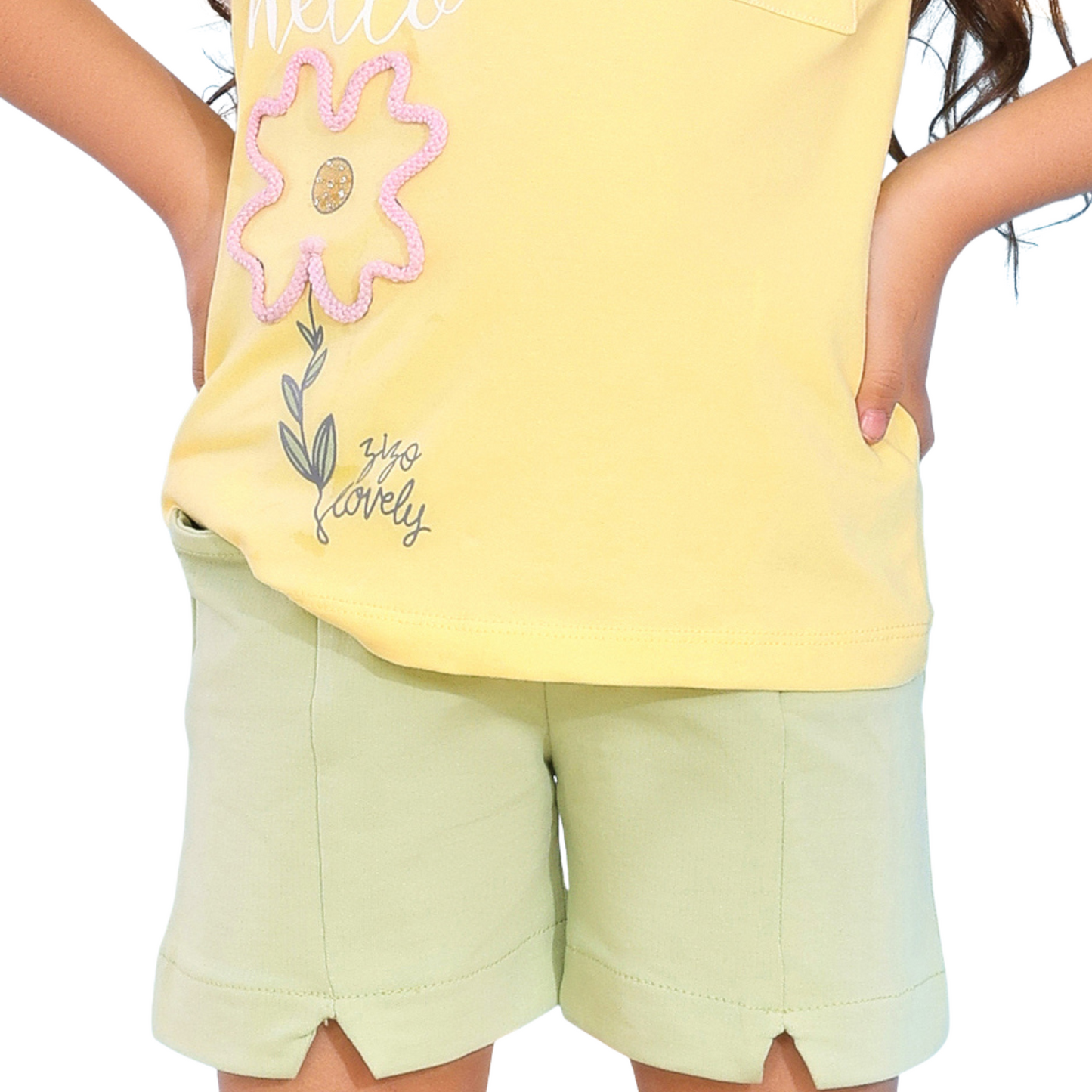 Sweet Blossom Girls' Cotton Set with Handcrafted Details – Ages 2-5 -505-