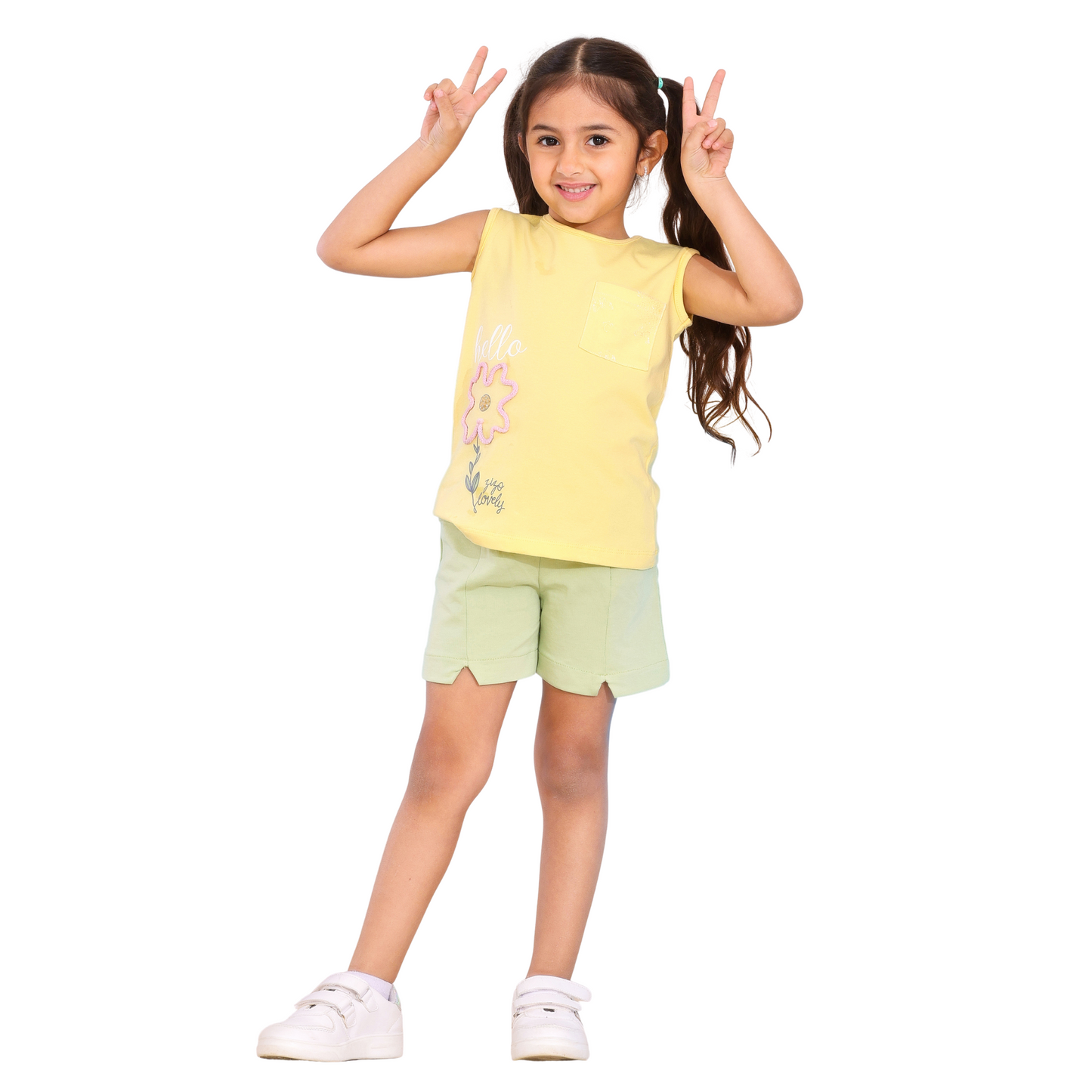 Sweet Blossom Girls' Cotton Set with Handcrafted Details – Ages 2-5 -505-