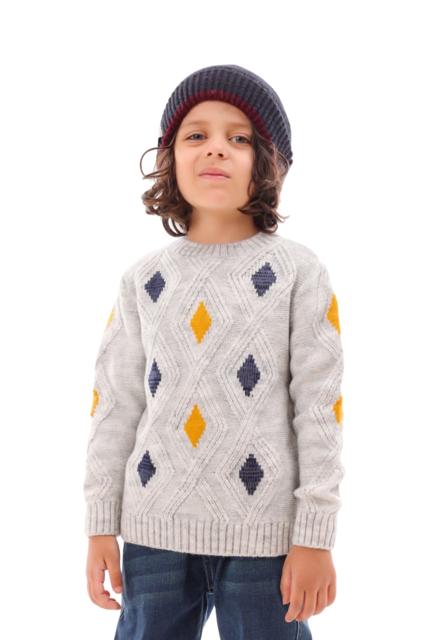 Boys' knitted sweater with diamond pattern (303)