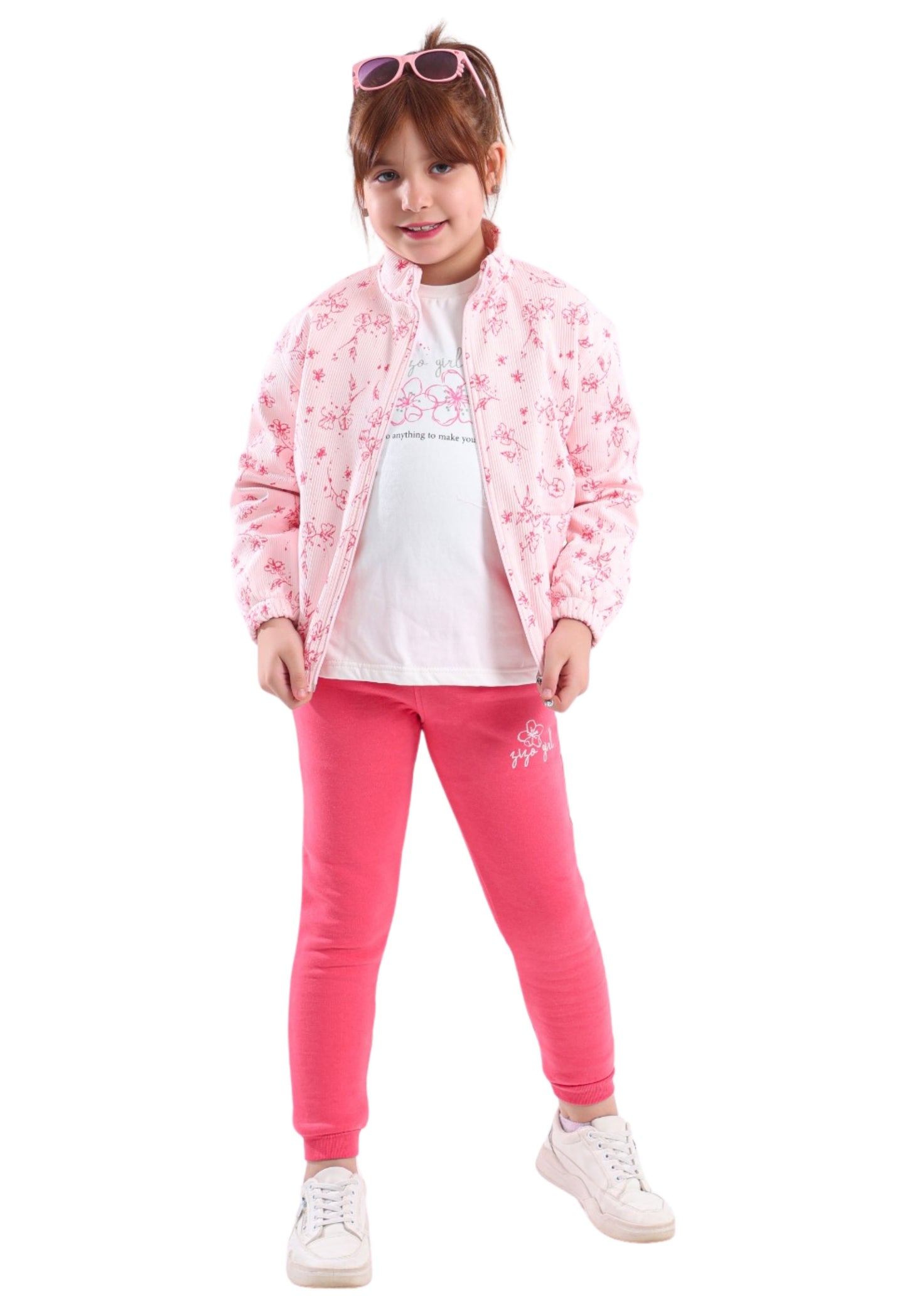 Girls' pajamas with a soft floral print, 3 pieces (855)