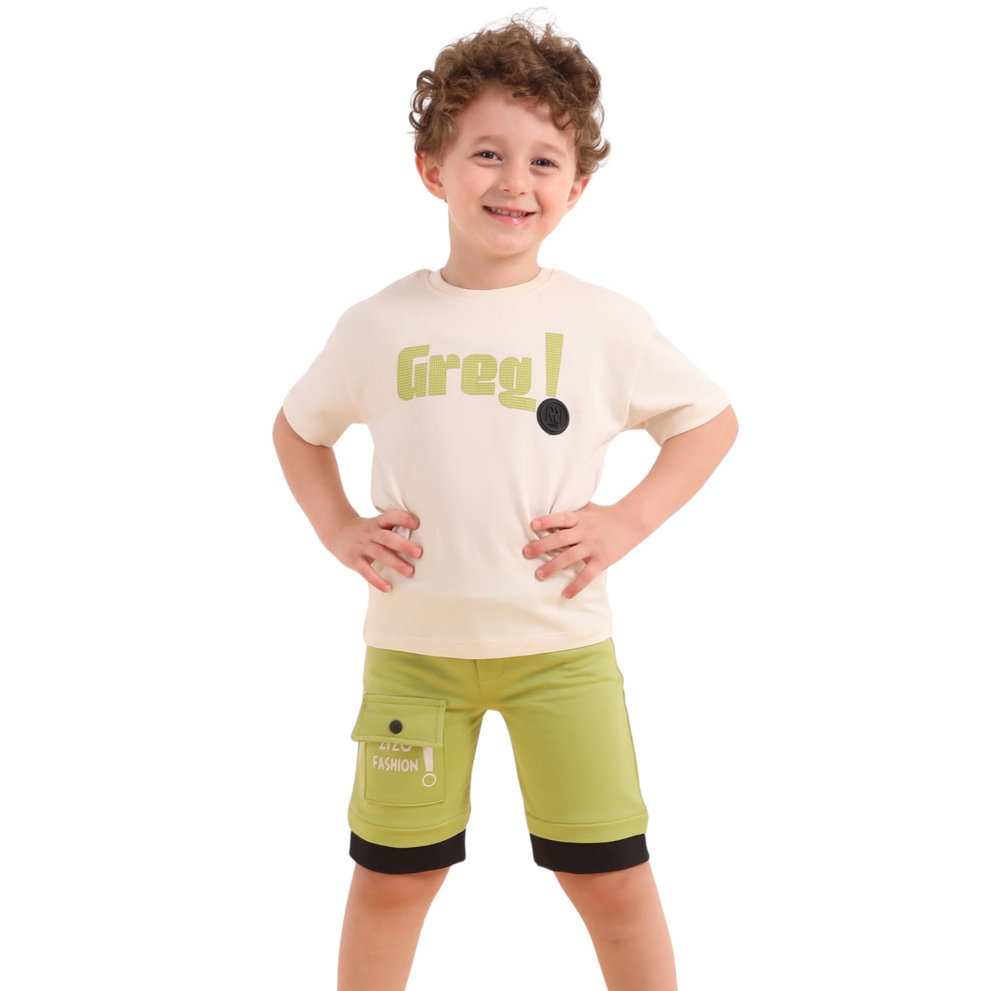 Greg! Boys’ Summer Pajama Set – Grey & Yellow (Ages 2–5) 721