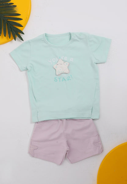طقم بناتي صيفي قطعتين قطن %100 (Little Star Set)