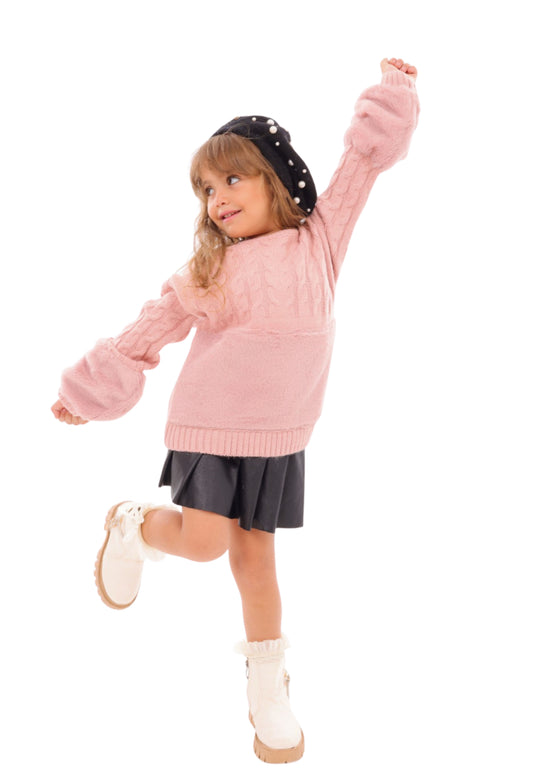 بلوفر بناتي تريكو أوفر سايز بأكمام منفوخة (352)