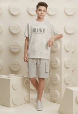 طقم اولادي صيفي قطعتين قطن %100 (Rise Grey Cargo Shorts Set)