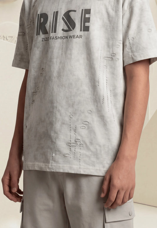 طقم اولادي صيفي قطعتين قطن %100 (Rise Grey Cargo Shorts Set)