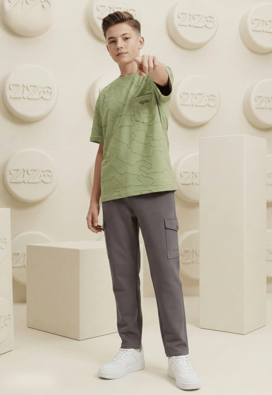 طقم اولادي صيفي قطعتين قطن %100 (Textured Pocket Pants Set)
