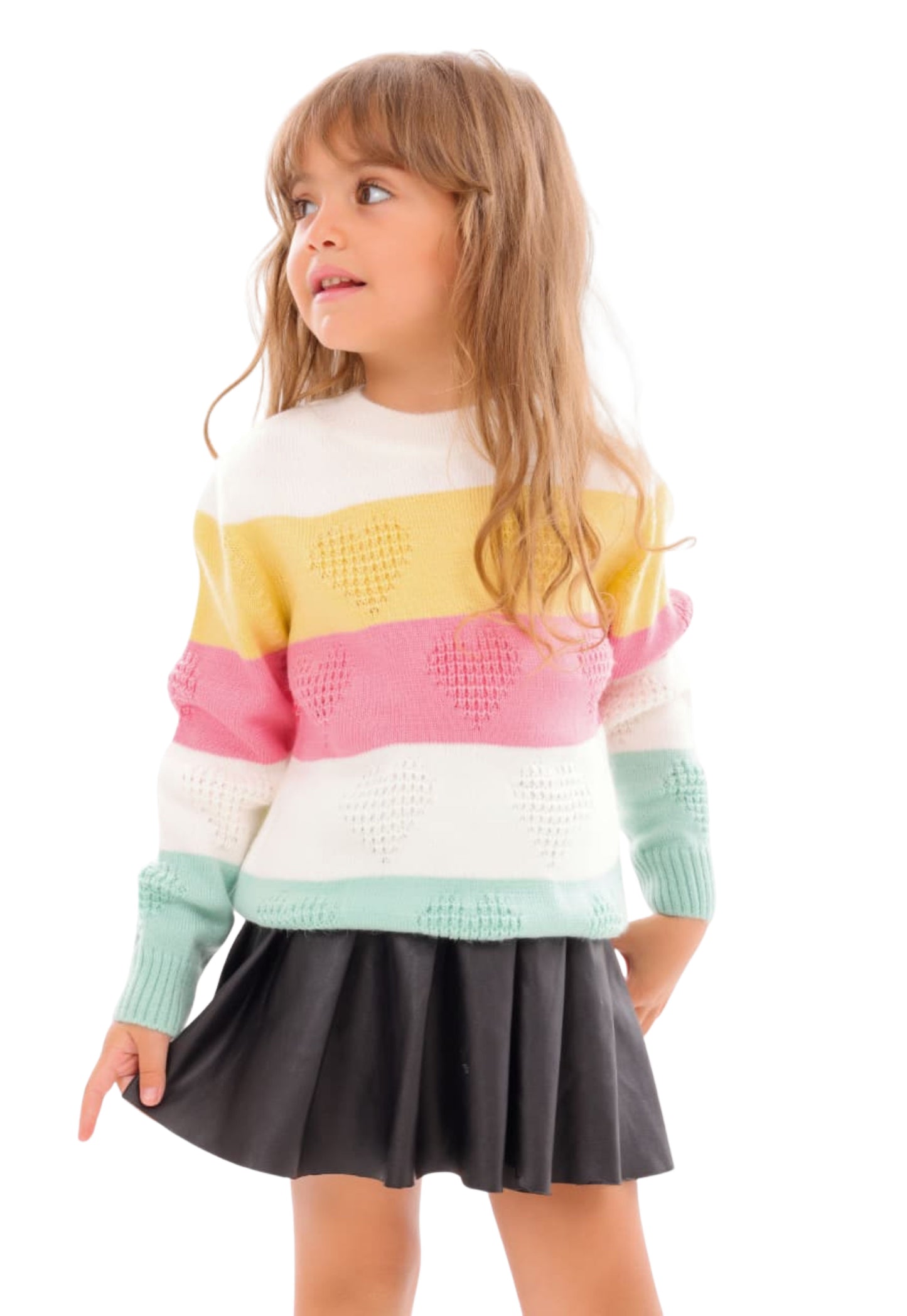 Girls' knitted sweater with raised hearts (350)