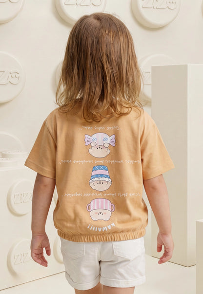 تيشيرت بناتي صيفي قطن %100 (Kawaii Vibes Tee)