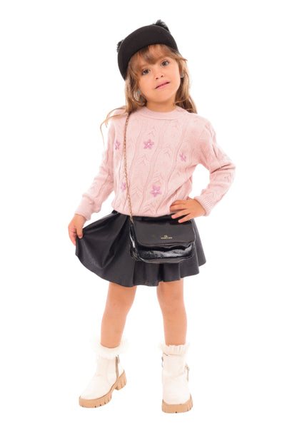 Girls' knitted sweater with a raised floral pattern (356)