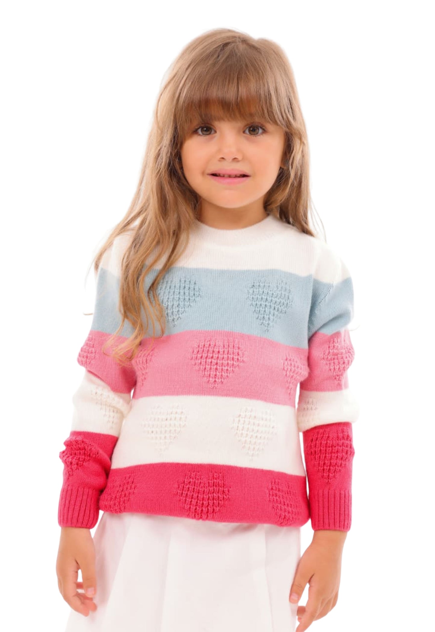 Girls' knitted sweater with raised hearts (350)