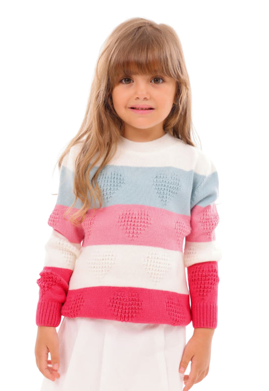 Girls' knitted sweater with raised hearts (350)
