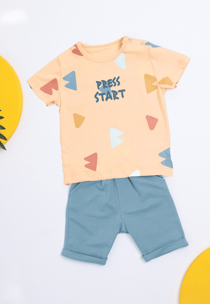 طقم أولادي صيفي قطعتين قطن %100 (Press Start Set)