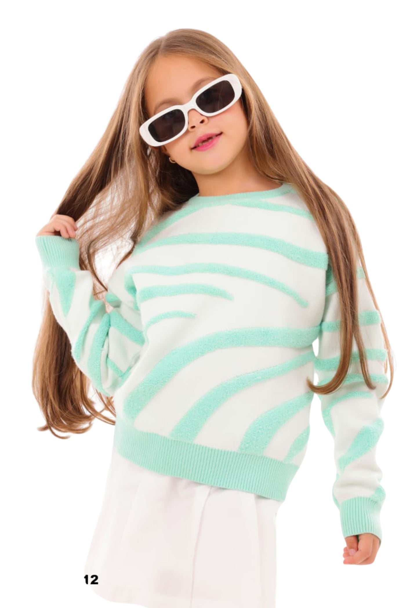 بلوفر بناتي تريكو بنقشة زيبرا ناعمة (372)