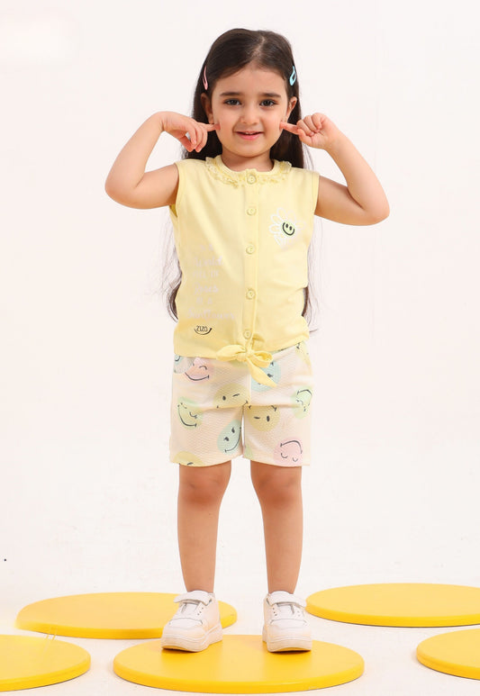 100% طقم بناتي صيفي قطعتين قطن (Sunny Smile Set)