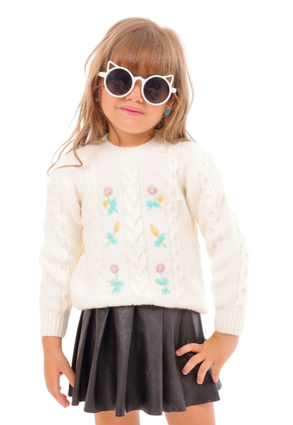 Girls' knitted pullover with delicate floral embroidery (359)