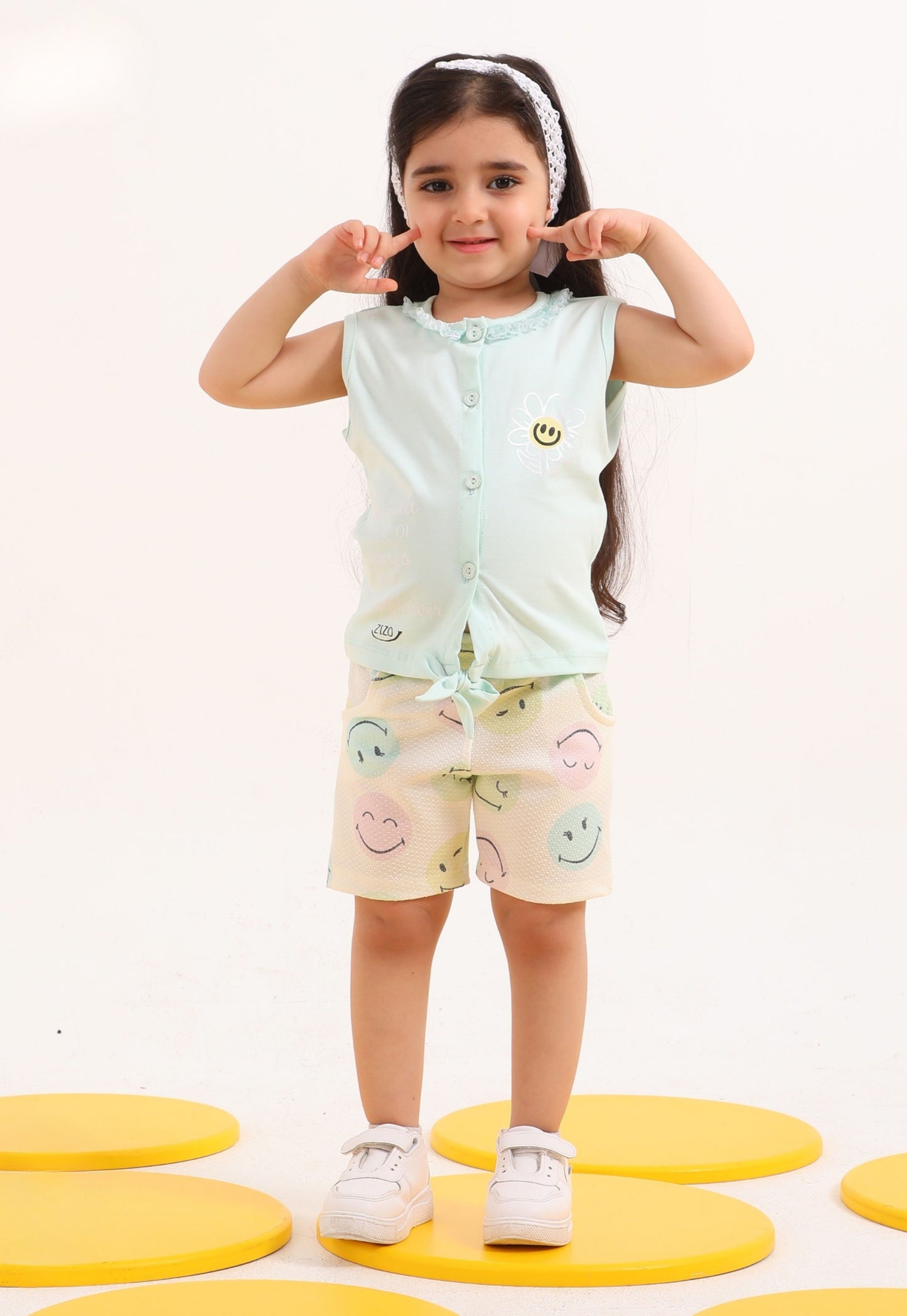 100% طقم بناتي صيفي قطعتين قطن (Sunny Smile Set)