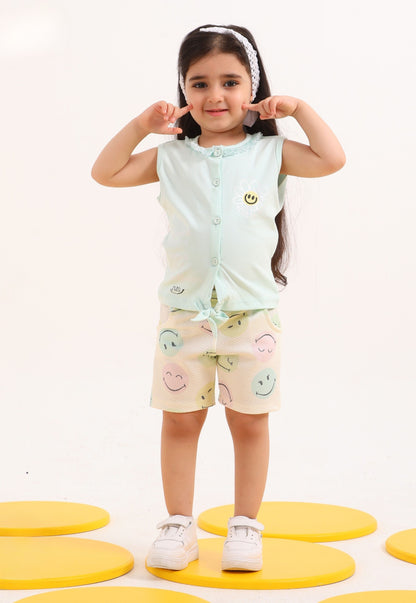 100% طقم بناتي صيفي قطعتين قطن (Sunny Smile Set)