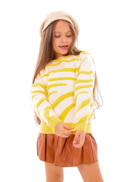 بلوفر بناتي تريكو بنقشة زيبرا ناعمة (372)