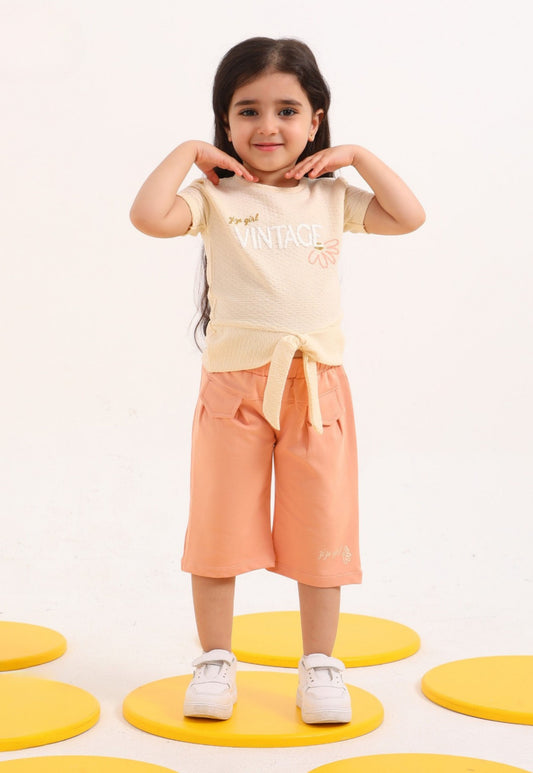 100% طقم بناتي صيفي قطعتين قطن (Vintage Charm Set)