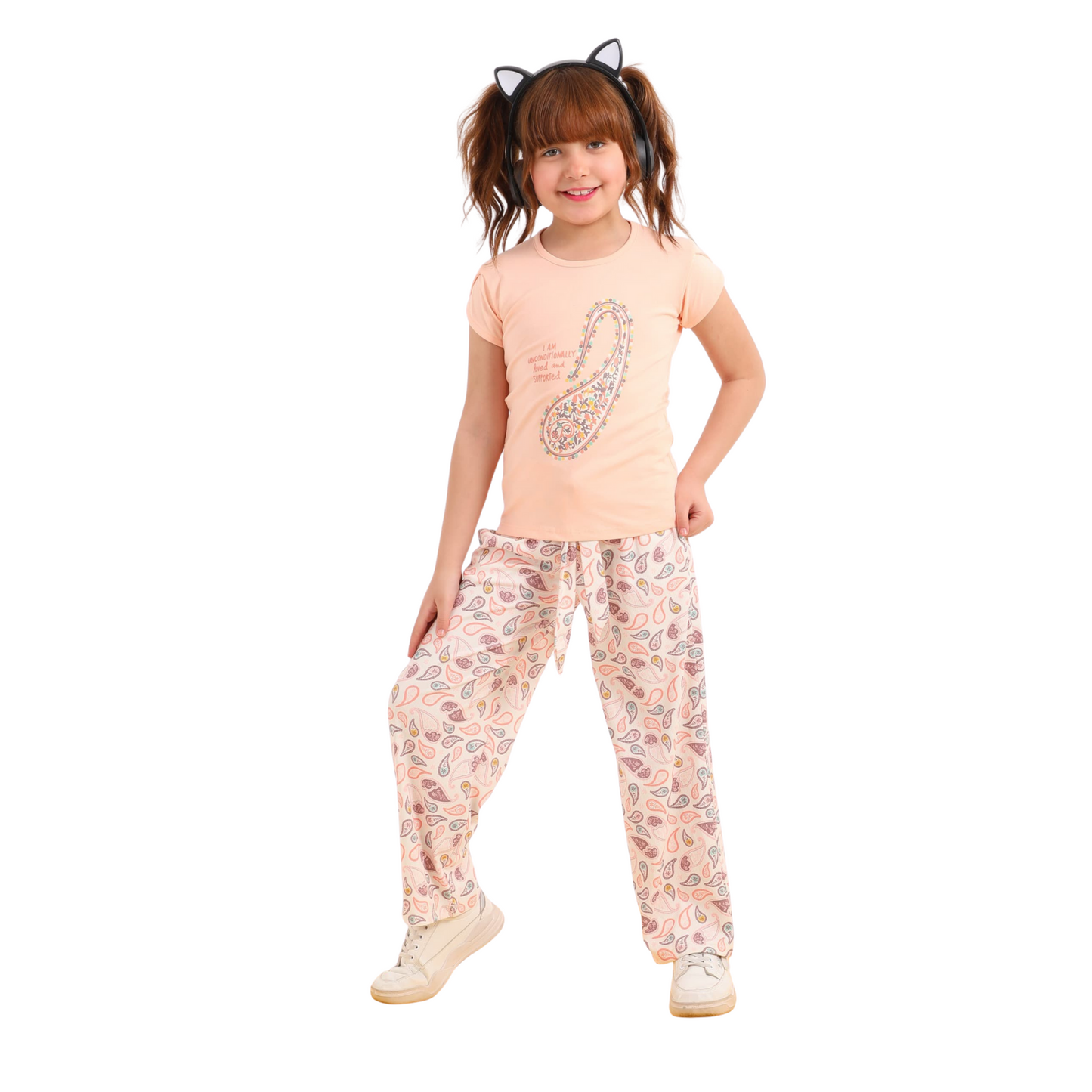 girls' pajama set is designed for ages 6 to 12 years