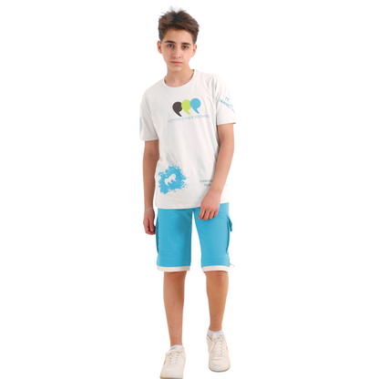Boys' Cotton Lounge Set – Green & Beige (14-18 Years)