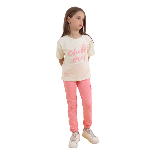 girls' pajama set is designed for ages 6 to 12 years and features a stylish cream color with pink accents for a soft and charming look741