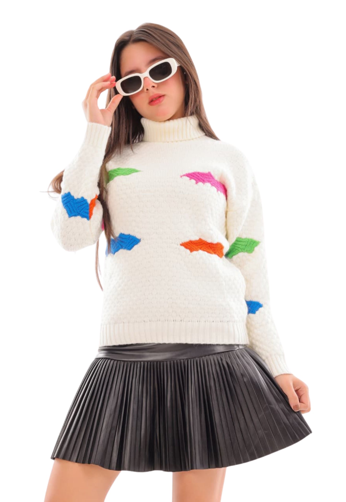 Girls' knitted pullover with colorful prints (391)