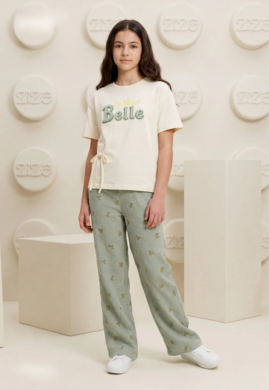 طقم بناتي صيفي قطعتين قطن %100 (La Vie est Belle Set)