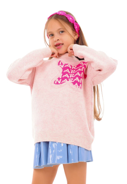 Girls' knitted sweater with a printed design (385)