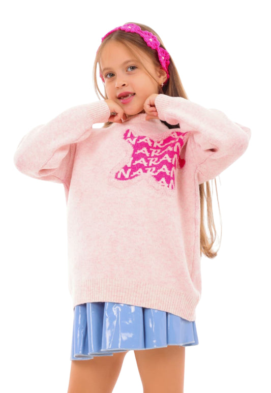 Girls' knitted sweater with a printed design (385)