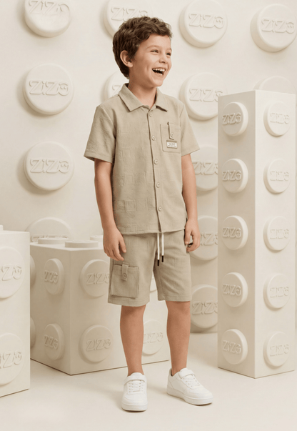 طقم اولادي صيفي قطعتين قطن %100 (Smart Casual Cargo Set)