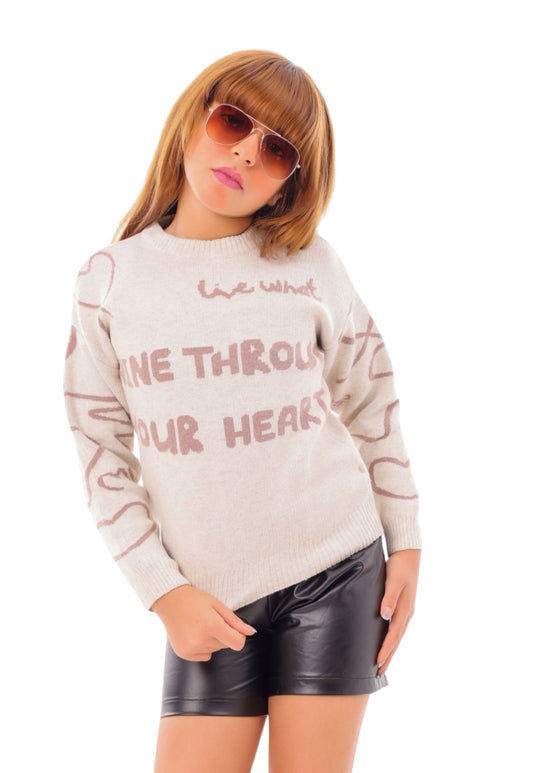 بلوفر بناتي تريكو مطبوع بعبارات شبابية (377)