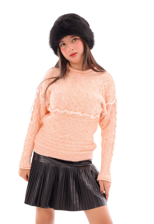 بلوفر بناتي تريكو بنقشة مجسمة ولمسة فاخرة (380)