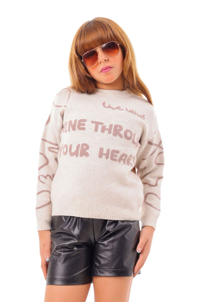 Girls' knitted pullover with youthful slogans (377)